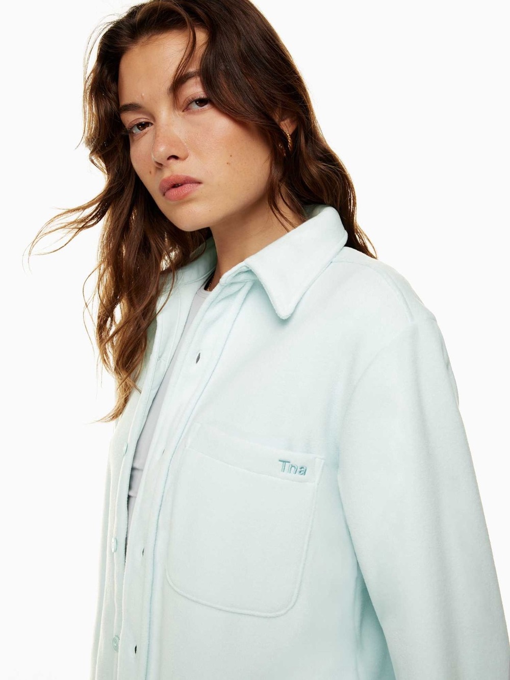 Aritzia TNA Sno Polar Button-Up Shirt Fleece Glacier Blue NWT Size 2XL Cozy - Picture 2 of 16